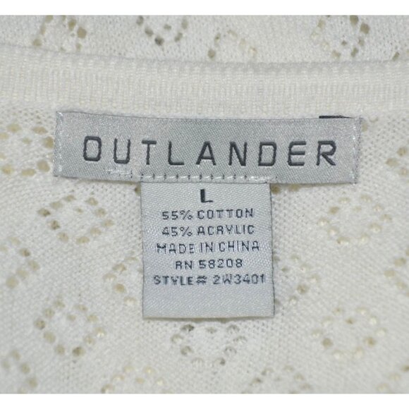 Outlander White Button Up Long Sleeve V-Neck Open Weave Cardigan Sweater Size L - Picture 9 of 10